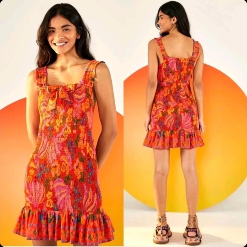 FARM RIO Anthropologie Red Spring Bananas Cotton Mini Dress